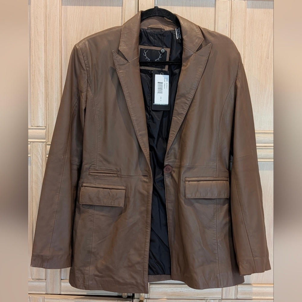 NWT BOD & CHRISTENSEN 🤎 Tobacco Brown 🤎 Leather Blazer Sz Small - Picture 2 of 9